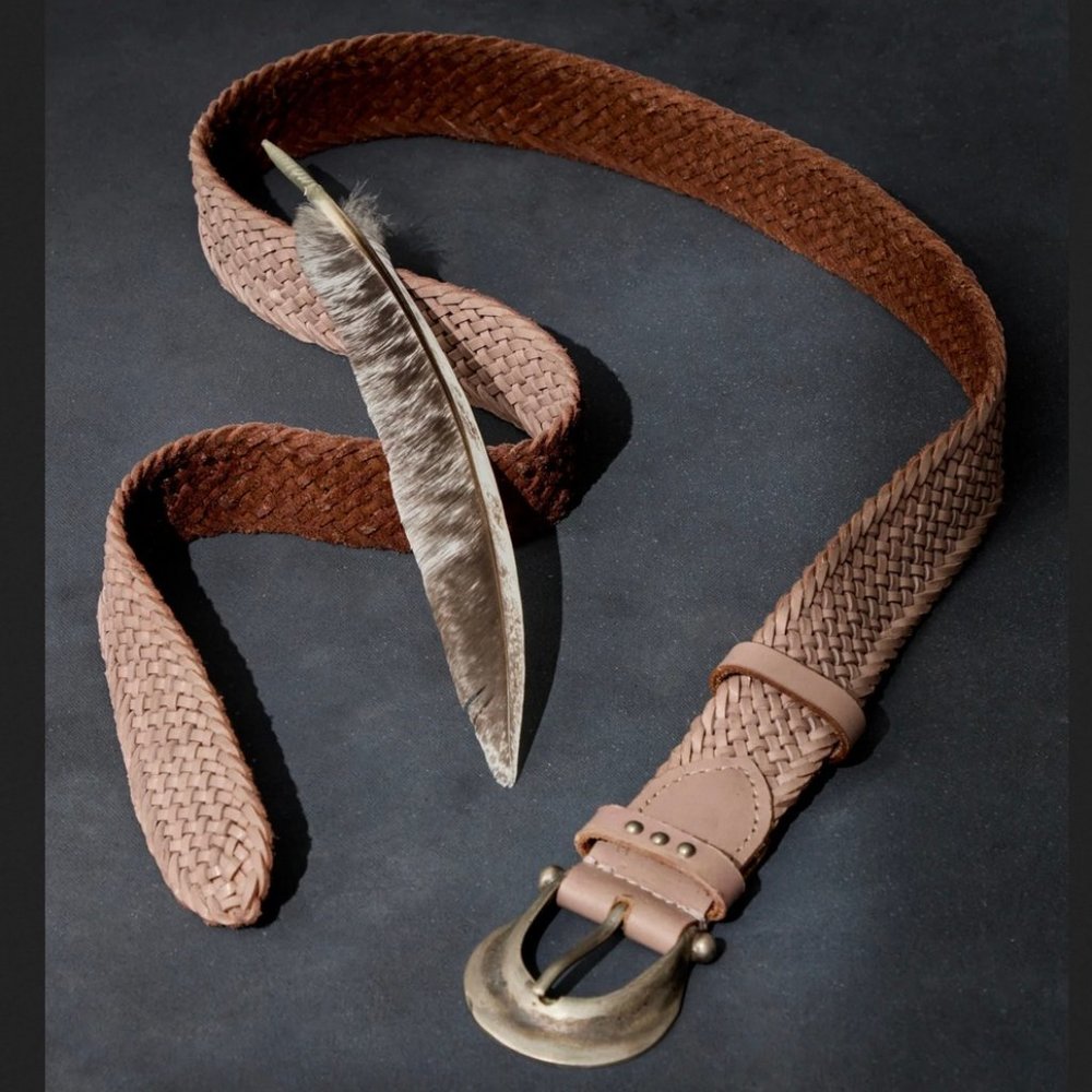 Free People We The Free Brix Leather Woven Belt in Oyster